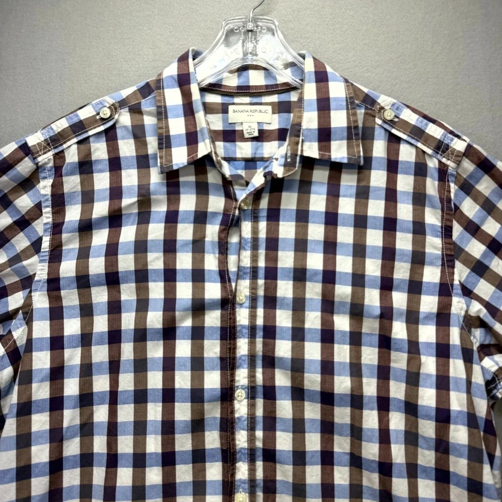 Banana Republic Dress Shirt Men XL Multi Gingham Plaid Cotton Business Button Up